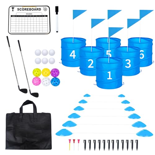 DigNew 6 Holes Backyard Golf Game with 2 Clubs,Yard Game for Adult and Family,Golf Chipping Games for Practice,Beach,Lawn,Camping,Park