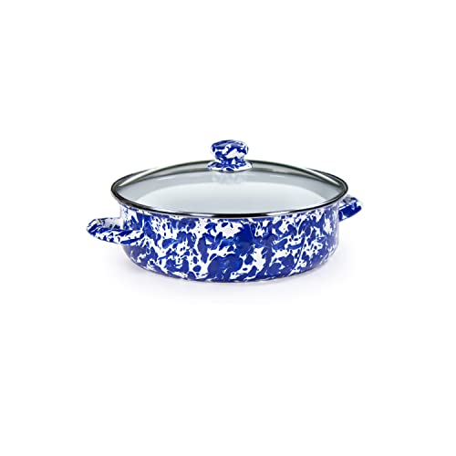 Golden Rabbit Enamelware Saute Pan, 3 quart, Cobalt Swirl