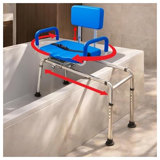 Carousel Sliding Shower Chair Tub Transfer Bench with Swivel Seat, Premium Padded Bath, with Pivoting Arms, Adjustable Space Saving Design for Tubs, Inside Shower, for Handicap & Seniors, Blue