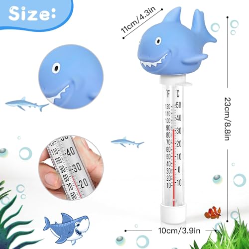 Image of Pool Thermometer Floating, Water Temperature Thermometer with String, Large Size Easy Read & Shatter Resistant Pool Accessories for Outdoor & Indoor Swimming Pool, Spa,Ice Bath and Hot Tub (Shark)