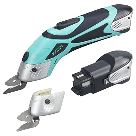 JOAVANI Cordless Electric Scissors for Cutting Fabric, Cardboard, Box Cutter, Carpet. Power Shears for Sewing, Scrapbooking, Crafting (2pc Battery, 2pc Blade - Lower Noise) Cover