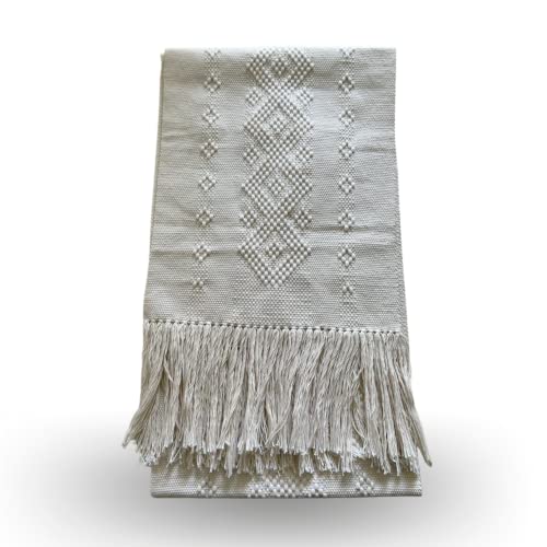 Consejos y comparativas para Comprar Caminos de mesa tejidos a mano que Puedes comprar On-line. 31 ALCOBA AZUL – Camino de Mesa, Mediano 1.5 m. x 33 cm, Textil algodón Tejido a Mano, Diseño Geométrico, Color Crudo