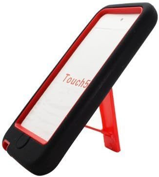 For Apple iPod Touch 5 Armor 3 in 1 w/Stand Black Skin+Red Rubber