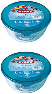 Pyrex Microwave Safe Classic Round Glass Dish Plastic Lid 2.0 Litre Blue (Pack of 2)