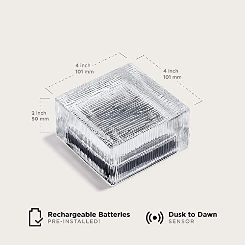 Lamplust Glass Solar Brick With Led Lights - Path & Garden Accent Lighting, 4” X 4” Square, Lined Texture, Cool White, Waterproof, Outdoor - Rechargeable Batteries Included #TOP5