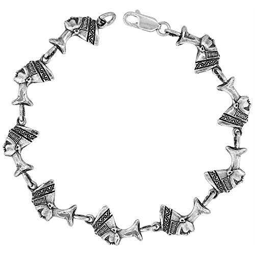 Sterling Silver Egyptian Queen Nefertiti Charm Bracelet, 7 inches long