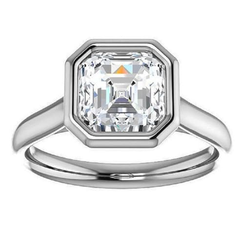 2-3CT Asscher Cut Moissanite Handmade Engagement Ring for Women Bezel-Set Anniversary Ring Gifts for Her, 925 Silver, 10K/14K/18K Solid Gold Sterling Silver Jewelery Diamond Solitaire 4-Prong Ring4