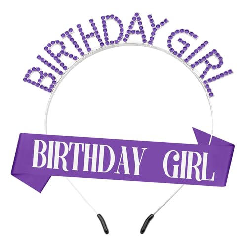 XiuSpark Birthday Sash for Women Birthday Girl Sash Crowns Purple Tiara Crown Tiaras for Women Headband Crown Adult Woman Decorations Accessories Purple