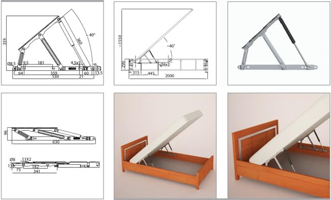 Bras support levage 1200N à gaz avec fixation 360mm pour mécanisme de meuble - 3