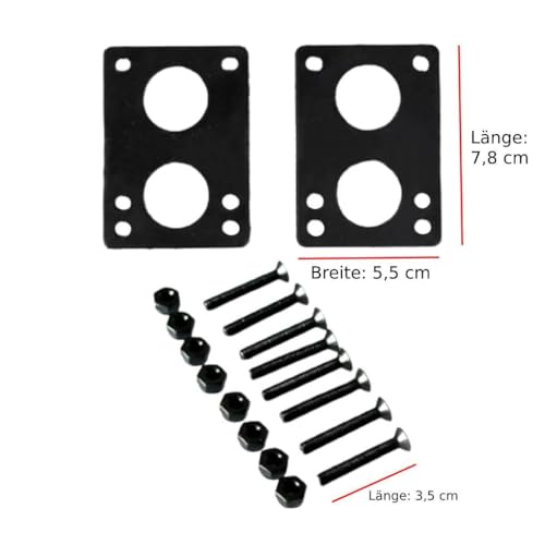 RNXRZANK 2X Set of 2 Longboard Skateboard Rubber Riser Pads + 16pcs, Black