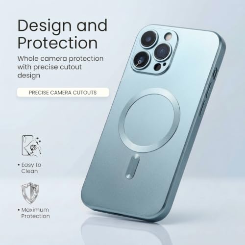 Image of amazon basics Premium Mag-Safe Case for iPhone 13 Pro Max | Shockproof & Anti-Scratch Cover | Soft Silicone with Wireless Charging | Camera Lens Guard - Light Blue