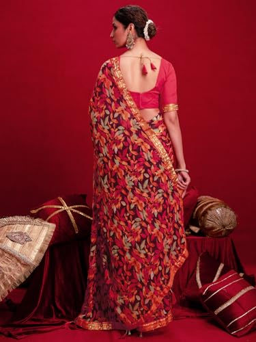 Image of SIRIL Women's Chiffon Printed Saree With Unstitched Blouse Piece