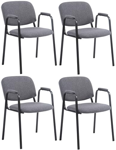 CLP Set 4 Sillas Apilables Ken Pro con Reposabrazos Acolchados de Tela, para Conferencia y Oficina, Estructura Negra Resistente 150 kg, Color:Gris