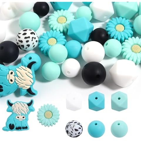 Chuyau 50pcs 15mm Silicone Beads for Keychain Making Kit Silicone Beads for Pens Bulk Rubber Round Silicone Beads for DIY Bracelets and Necklace Crafts Making Cover