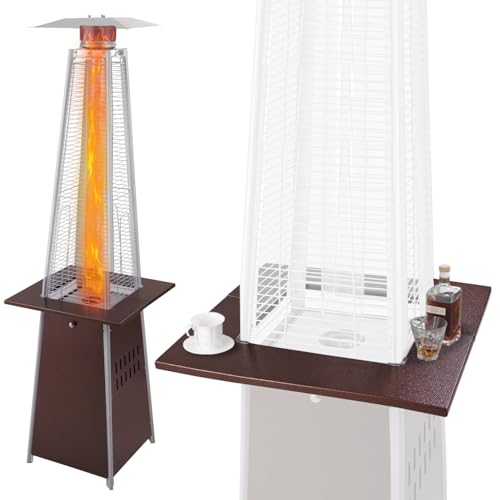 Aspect Living Pyramid Flame Terrassenheizer, Zubehörtisch, Stahlkonstruktion, mehr Funktionalität, stabiler Platz für Getränke, gehämmerter Farbton Bronze