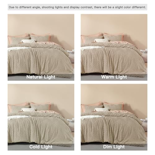 Image of Litanika Wheat King Size Comforter Set, 3 Pieces Tufted Boho Farmhouse Bedding Comforter Sets, Lightweight Fluffy Comforter Bed Set for All Season (104x90In Comforter and 2 Pillowcases)