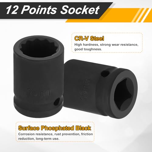 Image of HARFINGTON 5pcs 1 /2 inch Drive x 18mm Shallow Impact Socket 12-Point Metric CR-V Steel Spindle Nut Impact Flip Sleeve for Home Auto Nuts Bolts Repair