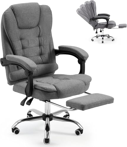 YODOLLA Bürostuhl, 200 kg Belastbarkeit, Ergonomischer Chefsessel, Schreibtischstuhl mit Liegefunktion, Höhenverstellbarer Computerstuhl mit Lederfußstütze, Grau