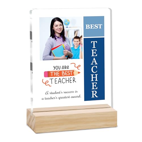 Image of Giftplease Best Teacher Plaque | Personalized Photo Frame with Wooden Stand | Appreciation Gift for Teachers | Teacher's Day Retirement Farewell Gift (Custom Photo & Text CTH 01