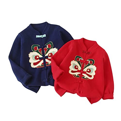 Mud Kingdom Kids Boys Girls Cardigan Sweater Single Breasted Placket Stand Collar Chinese Style Happy New Year Winter3