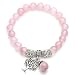 Top Plaza Stretch Rose Quartz Tree of Life Lucky Stone Bracelet Reiki Healing Crystal Gemstone Dangle Charms Pendant Birthstone Bracelet(6.2")