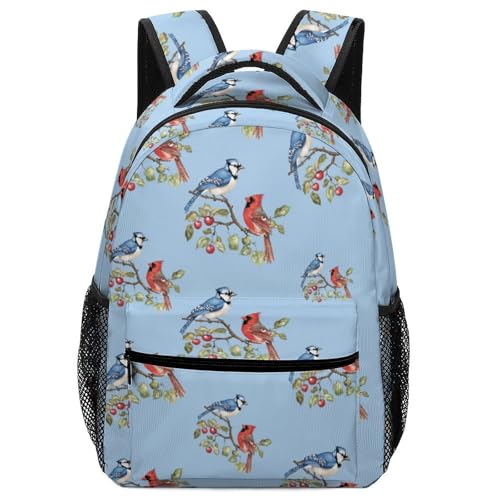 Blue Jay Bird Cardinal Bird Funny Backpack Casual Daypack Lightweight Shoulders Bag for Men Women Cute Print