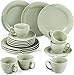 suntun Geschirrset 18 teilig Tafelservice 6 Personen, Hellgrün Teller Set Kombiservice, Rund Vintage Porzellan Tassen, Untertassen und Dessertteller