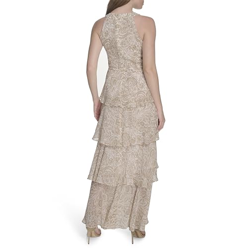 Image of Tommy Hilfiger Women's Sleeveless Halter Neck Tiered Skirt Maxi Dress