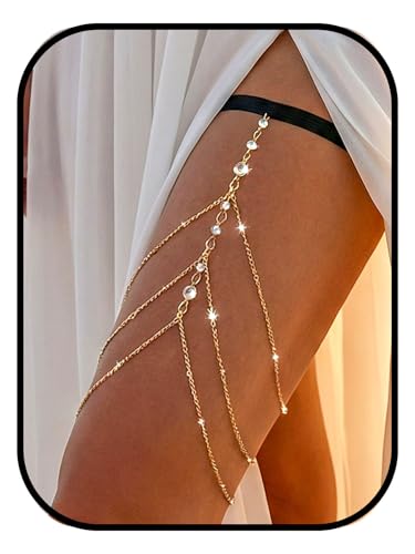 Lorealri Boho Thigh Chain with Pearl, Gold Elegant Layered Chains Beach Bikini Body Jewelry for Women, Fashion Leg Accessory with Beaded Design (Gold D)