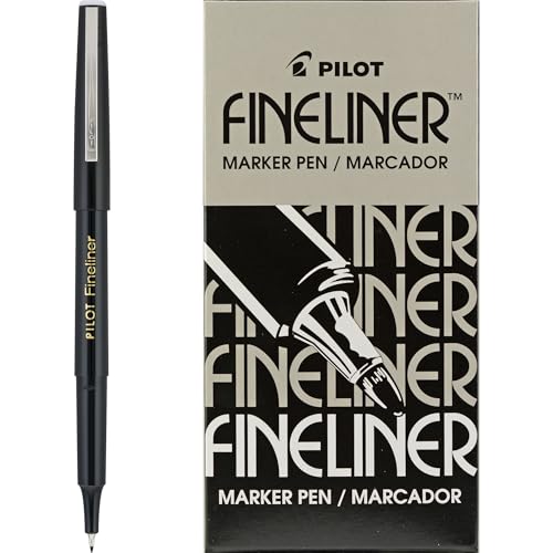 PILOT Fineliner Marker Pens, Fine Point, Black Ink, Dozen Box (11002)