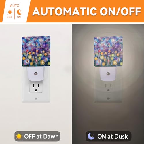 Image of Abstract Watercolor Flowers Night Light, Night Lights Plug into Wall for Boys Girls Bedroom Decorative Nightlight Led Lamp 0.5W Sleep Friendly