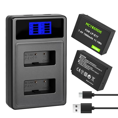 MCYIERDE 2 Pack LP-E17 Battery with USB Charger for Canon EOS R100 R50 RP R10 R8 Rebel T8i T7i T6i T6s SL2 SL3 M3 M5 M6 77D 200D 250D 750D 760D 800D 8000 ddigital Camera