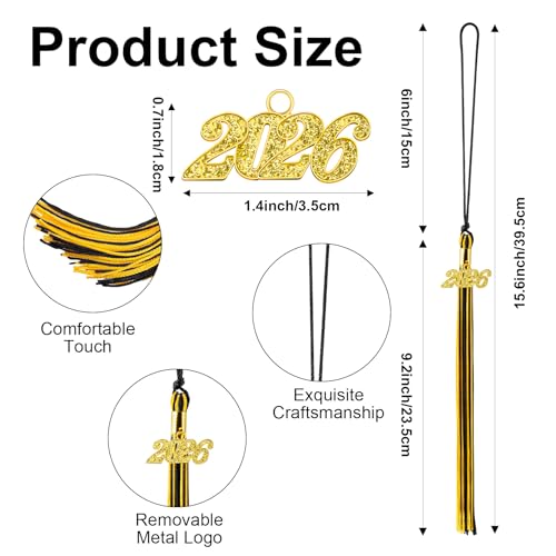 image for QIHOMPIB 2026 Black Gold Gradution Tassel with Golden Charm for Gradua