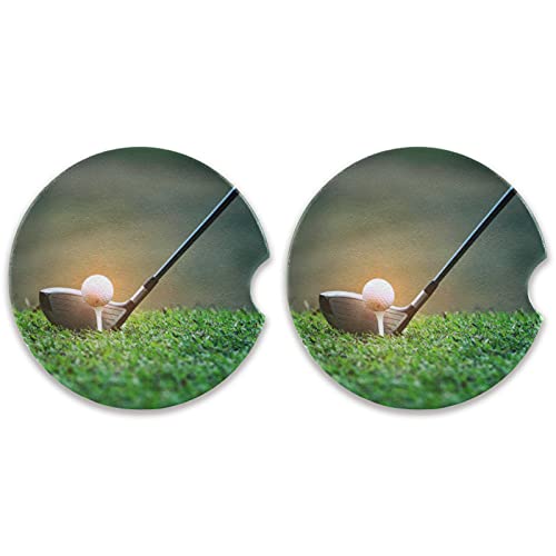 Car Coaster 2 Pack Art Painting Golf Ball Car Coaster for Drinks Absorbent Ceramic Cup Holder Coaster for Men Women Removal Cute Car Accessories 2.56in
