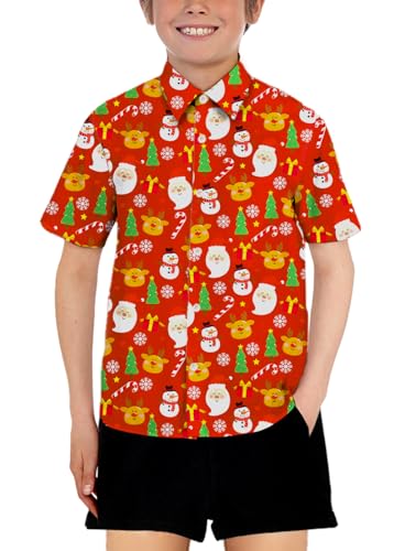 Christmas Button Down Shirts for Girl Funny Graphic Xmas Shirt Short Sleeve Santa Snowman Gift Tee Tops Red 11-12 Years3