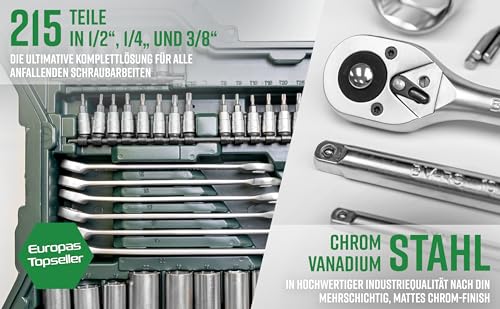 Brüder Mannesmann 215-piece socket wrench set 1/4" 3/8" 1/2" | M98430