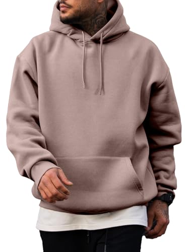 Image of JMIERR Mens Fleece Lined Hoodie Pullover Drawstring Pocket Winter Warm | Cozy fleece-lined pullover, adjustable drawstring hood, kangaroo pocket, regular fit, machine wash