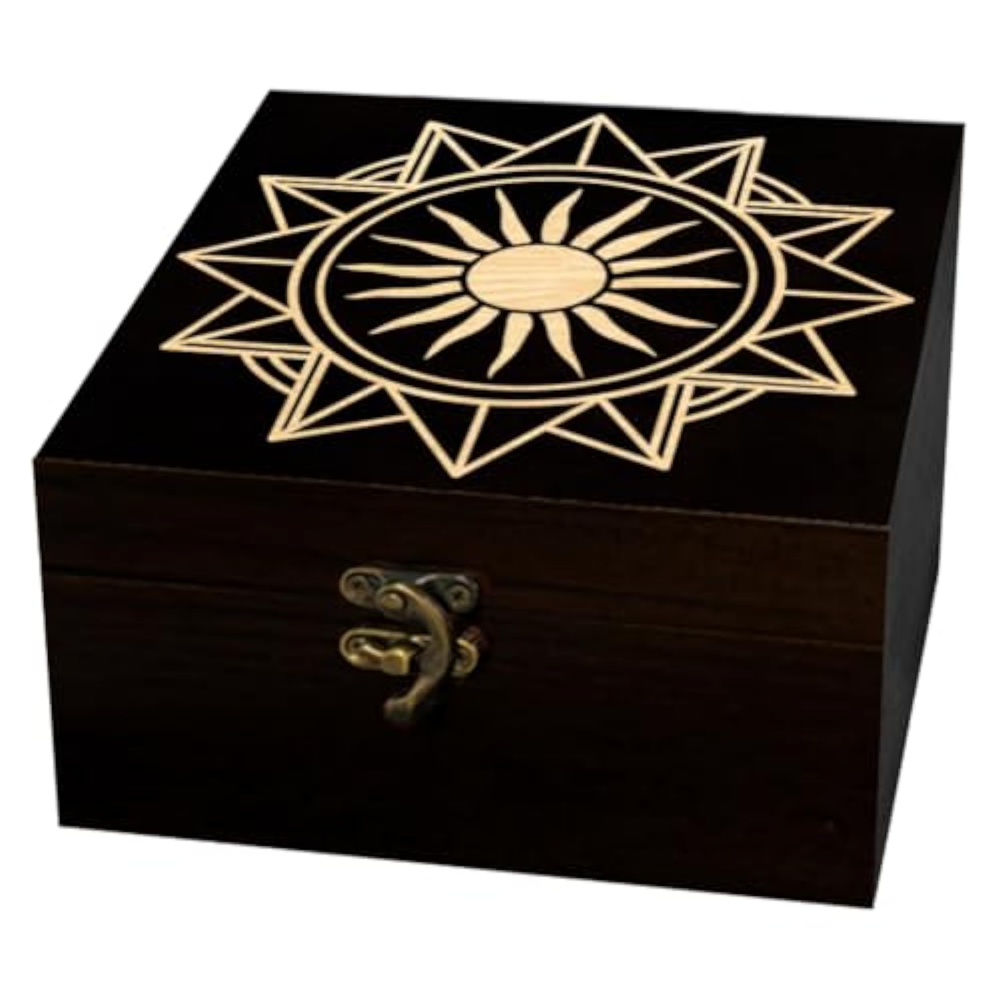 Wooden Keepsake Storage Box with Divination Geometry Pattern