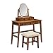 Linon MidCentury Walnut Upholstered Seat Beverly Vanity Set