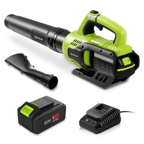 Berscob Leaf Blower Cordless, 580CFM/160MPH Electric Leaf Blower with 8.0Ah Battery, Blower with Extension Nozzle, Lightweight Leaf Blowers for Lawn Care, Yard, Garage, Patio & Sidewalk