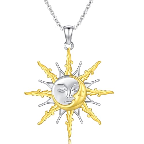 Sun and Moon Necklace 925 Sterling Silver Sun and Moon Face Necklace Sun Pendant Jewelry for Women