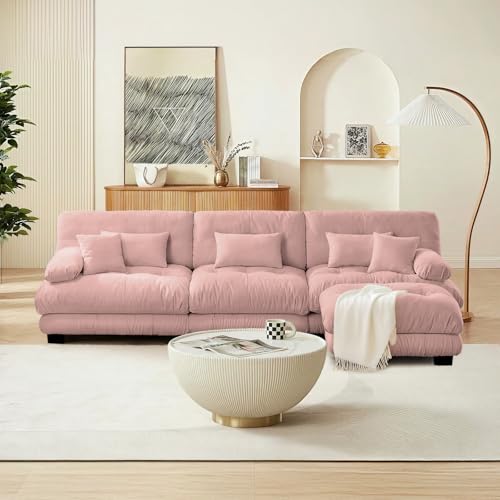Image of SoarFlash Sectional Sofas Couches for Living Room, L Shaped Couch Sofa Set, Small Couches for Small Spaces, Apartment with Movable Ottoman, Pink