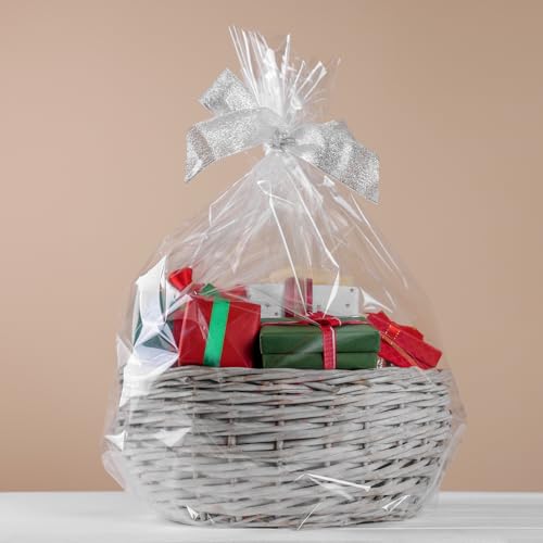Image of Morepack Shrink Wrap Bags for Gift Baskets,16x24 inches Clear PVC Heat Shrink Cellophane Wrap for Packaging 20 Pack