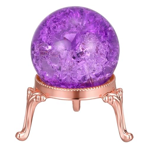 Boule de cristal 40mm effet craquelé avec son support en métal élégant