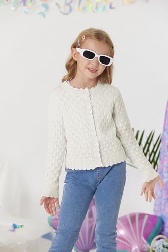GRACE KARIN Girls Cropped Cardigan Sweaters Long Sleeve Cable Knit Button Front Sweater 5-12Y2