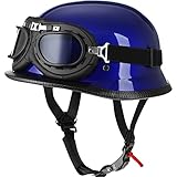 Yesmotor Helmet Half Shell German Motorcycle Helmet with Cycling Glasses - DOT Approved（Dark Blue，2XL）