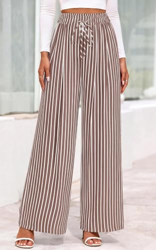 Image of PRETTYGARDEN Womens Pants Elastic Waist Floral Lightweight Palazzo Pants for Women Casual Lounge Wide Leg Pants Woman
