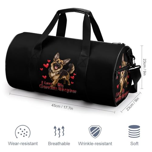 I Love My German Shepherd Sports Gym Bag Travel Duffel Workout Bag with Adjustable Strap2