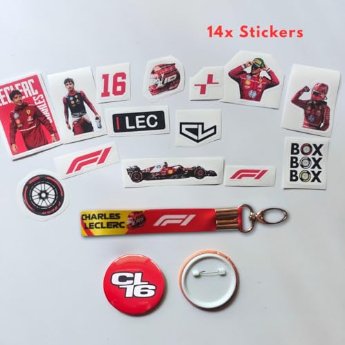 Image of TenorArts Charles Leclerc F1 Gift Box Merchandise for Fans - 5x7 Inches Laminated Photo Frame,1 Keychain, 1 Badge, 4 4x6 inches Posters, 10 Multi sized F1 Stickers - 5 items in 1 Box | Perfect for Gifting F1 Fans