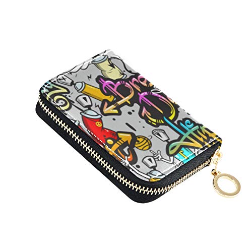 OTVEE Abstract Graffiti Spray RFID Credit Card Wallet, Microfiber Leather Zipper Card Case Holder for Women